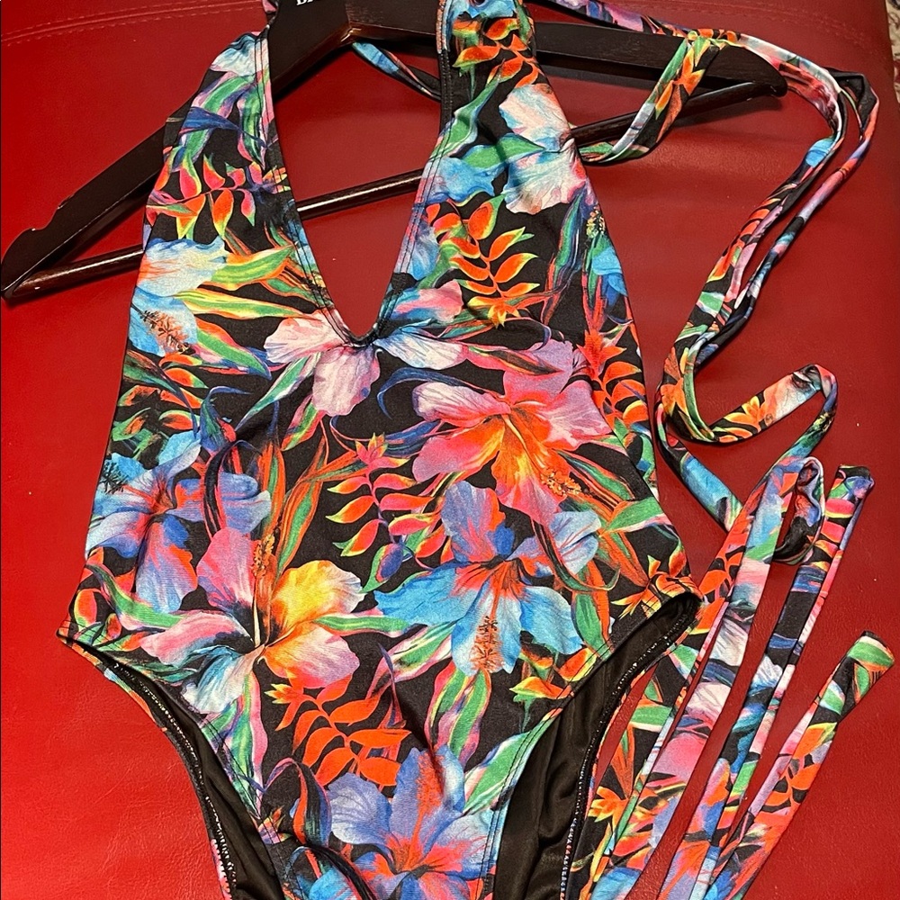 tropical print one piece swim Suit XL